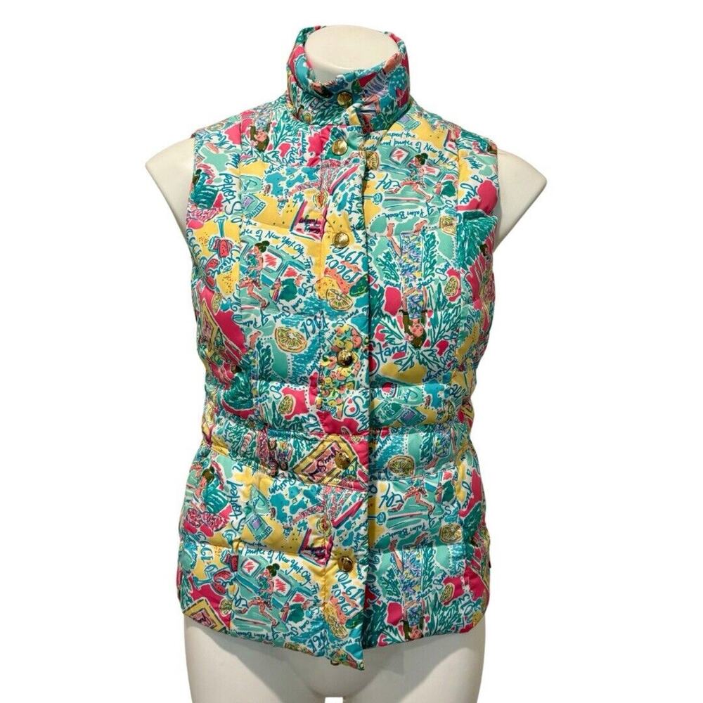 Lilly Pulitzer Lauren Puffer Vest Small In The Beginning Print Down Pockets